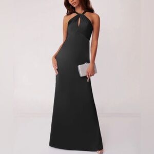 Barbie Azazie Black Halter Maxi Dress Satin Size 4